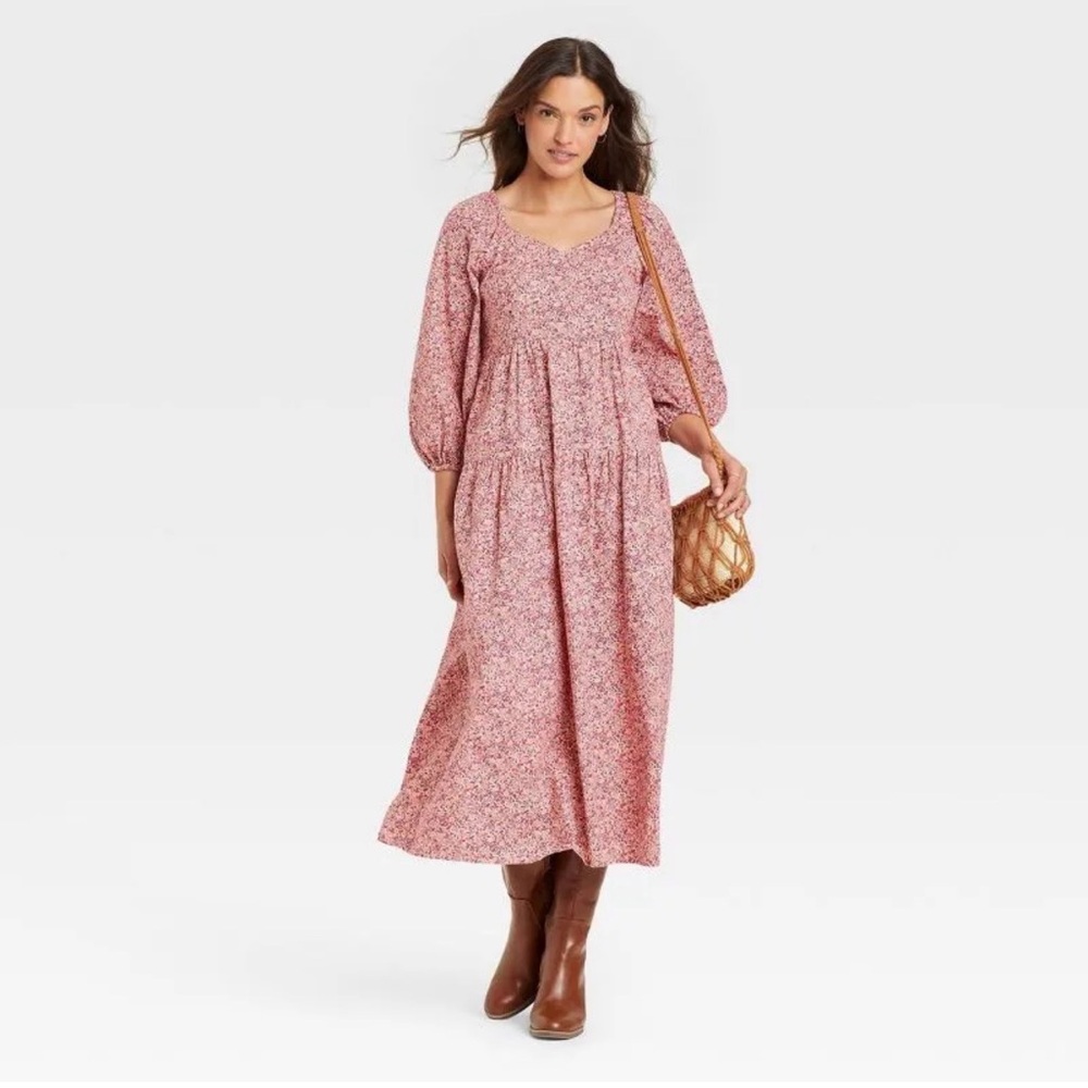 Universal Thread Ditsy Floral Maxi dress pink balloon sleeve tiered dress XXL